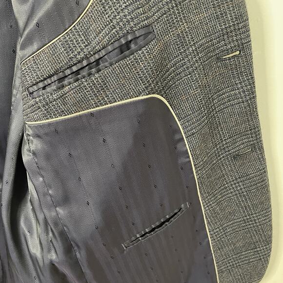 Joseph & Feiss Gold Blazer Sport Coat Gray Blue Windowpane Lambswool Men’s 44S - Picture 11 of 15